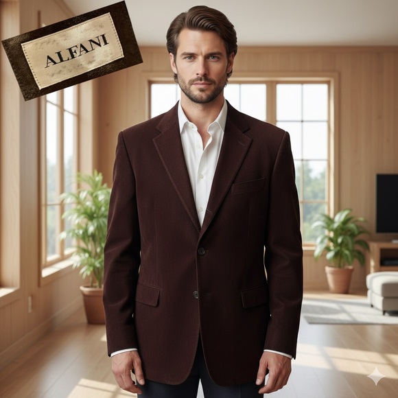 ALFANI Men's Positano Dark Mahogany Brown Suede Leather Blazer Jacket 44L